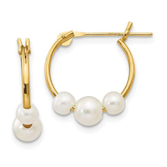 Madi K Kid's 14k  White Semi-round Freshwater Cultured 3 Pearl Hoop Earrings