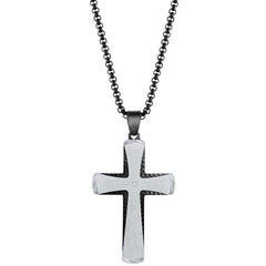 Men's Necklace - Stainless Steel Black and Silver Single CZ Cross | SL-7119
