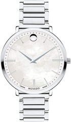 Movado 0607170 Women's Ultra Slim Black Leather Strap Black Dial Swiss Quartz Watch