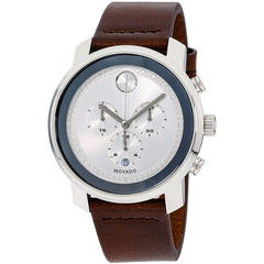 Movado Men's Chrono Watch - Bold Brown Leather Strap Silver Dial | 3600465