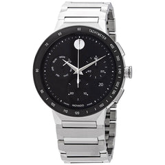 Movado Men's Chronograph Watch - Sapphire Black Dial Silver Tone Bracelet | 0607239