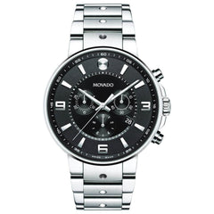Movado Men's Chronograph Watch - Se Pilot Swiss Quartz Black Dial Bracelet | 0606759