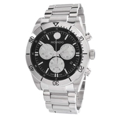 Movado Men's Chronograph Watch - Sport Black and Silver Tone Dial Bracelet | 0607439