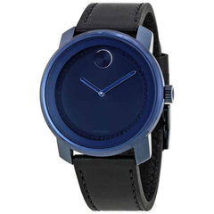 Movado Men's Quartz Watch - Bold Blue Dial Black Leather Strap | 3600408
