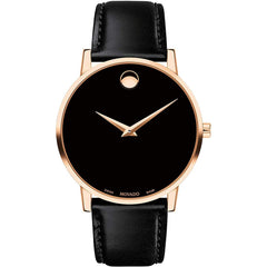 Movado Men's Quartz Watch - Museum Classic Rose Gold Case Black Strap | 0607315
