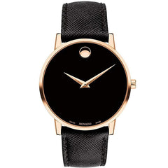 Movado Men's Quartz Watch - Museum Rose Gold Case Genuine Leather Strap | 0607196