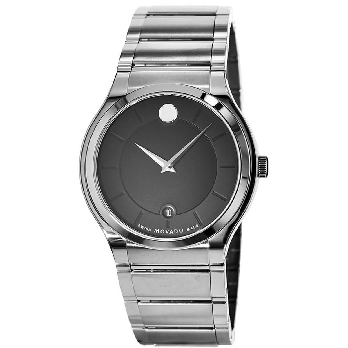 Movado Men's Quartz Watch - Quadro Black Dial Stainless Steel Bracelet ...