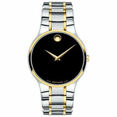 Movado Men's Quartz Watch - Serio Black Dial Two Tone Bracelet | 0607284
