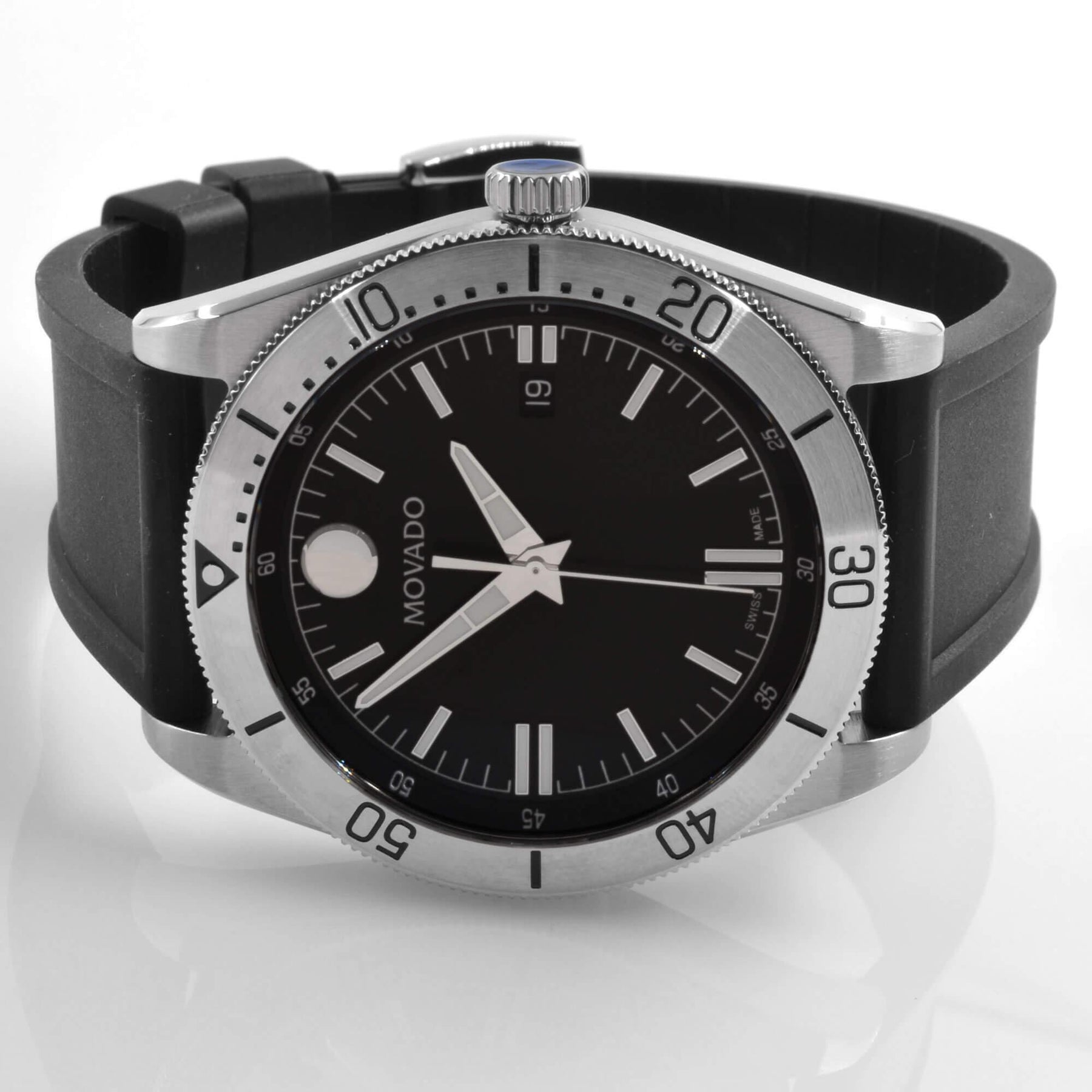 Movado Men's Quartz Watch - Sport Silver Tone Case Black