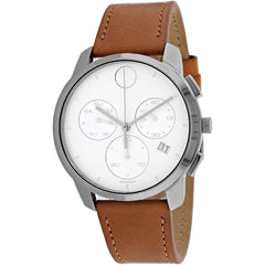 Movado Men's Watch - Bold Thin Quartz Chronograph White Dial Leather Strap | 3600631