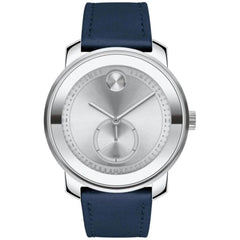 Movado Men's Watch - Bold Trend Quartz Silver Tone Dial Navy Leather Strap | 3600769
