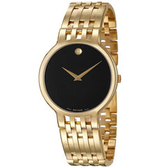 Movado Men's Watch - Esperanza Quartz Black Dial Yellow Gold Steel Bracelet | 0607148