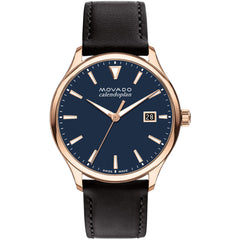 Movado Men's Watch - Heritage Calendoplan Deep Blue Dial Black Leather Strap | 3650158