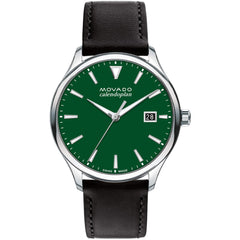 Movado Men's Watch - Heritage Calendoplan Green Dial Black Leather Strap | 3650156