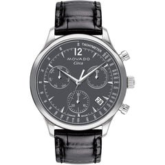 Movado Men's Watch - Heritage Circa Chronograph Grey Dial Leather Strap | 3650163