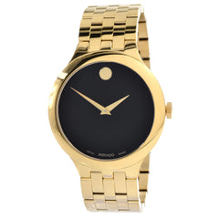 Movado Unisex Quartz Watch - Veturi Black Dial Yellow Gold Case Bracelet | 0607417