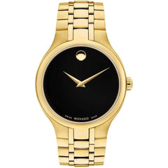 Movado Unisex Watch - Quartz Black Dial Yellow Gold Plated Steel Bracelet | 0607227