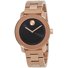 Movado Women's Bracelet Watch - Bold Swiss Quartz Black Dial Rose Gold Steel | 3600463