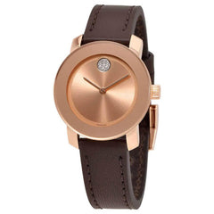 Movado Women's Quartz Watch - Bold Rose Dial Brown Leather Strap | 3600438