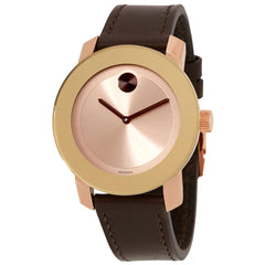 Movado Women's Quartz Watch - Bold Rose Gold Dial Brown Leather Strap | 3600380