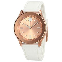 Movado Women's Quartz Watch - Bold Rose Gold Dial White Rubber Strap | 3600411