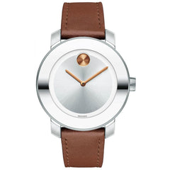 Movado Women's Quartz Watch - Bold Silver Dial Brown Leather Strap | 3600379