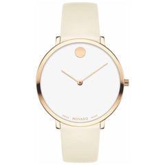 Movado Women's Quartz Watch - Modern 47 White Dial Beige Leather Strap | 0607389