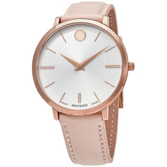 Movado Women's Quartz Watch - Ultra Slim Rose Gold Case Pink Leather Strap | 0607373