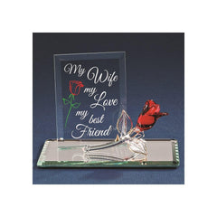 My Wife My Best Friend with Red Rose Glass Figurine