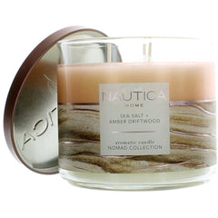 Nautica 3 Wick Candle - Soy Wax Blend Aromatic, Sea Salt and Amber Driftwood, 14.5 oz