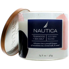 Nautica 3 Wick Candle - Soy Wax Blend Fragranced, Teakwood and Sea Salt, 14.5 oz