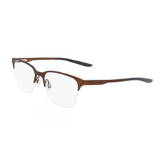 Nike Men's Eyeglasses - Stn Walnut and Dk Grey Square Half-Rim Frame | NIKE 8049 215