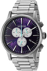 Nixon Men's Bracelet Watch - Sentry Chrono Silver & Purple Dial | A386230