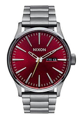 Nixon Men's Bracelet Watch - Sentry SS Japanese Quartz Burgundy Dial Steel | A3562073