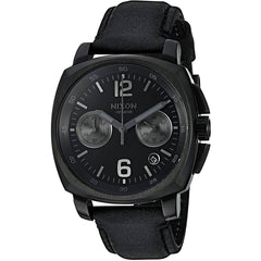 Nixon Men's Chronograph Watch - Charger Black Dial Leather Strap SS Case | A1073001