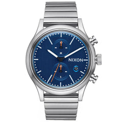 Nixon Men's Chronograph Watch - Station Quartz Blue Dial Silver Bracelet | A1162307