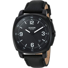 Nixon Men's Quartz Watch - Charger Black Dial Leather Strap Date Display | A1077001