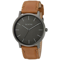 Nixon Men's Quartz Watch - Porter Leather Charcoal Dial Brown Strap | A10582494