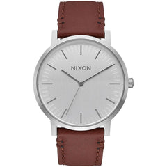 Nixon Men's Quartz Watch - Porter Leather Silver Tone Dial Brown Strap | A10581113