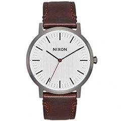 Nixon Men's Quartz Watch - Porter Leather Silver Tone Dial Brown Strap | A10582665