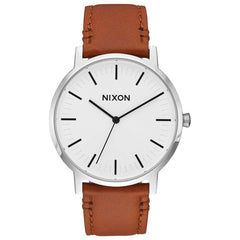 Nixon Men's Quartz Watch - Porter Leather White Dial Brown Strap | A10582442