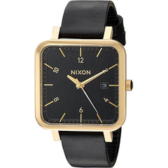 Nixon Men's Quartz Watch - Ragnar 36 Yellow Gold Case Black Leather Strap | A985001