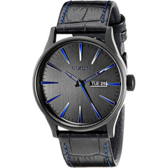 Nixon Men's Quartz Watch - Sentry Black Dial Calfskin Leather Strap SS Case | A1052153