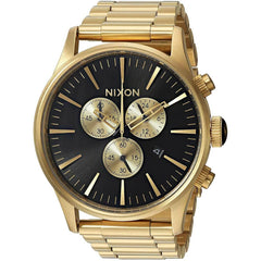 Nixon Men's Quartz Watch - Sentry Chrono Black & Gold Tone Dial Bracelet| A386510