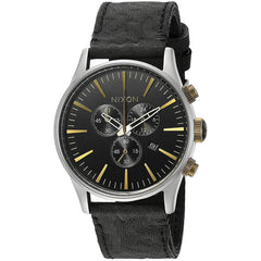 Nixon Men's Quartz Watch - Sentry Chrono Leather Black Dial Strap | A4052222