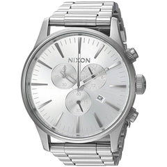 Nixon Men's Quartz Watch - Sentry Chrono Silver Tone Dial Bracelet| A3861920