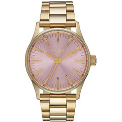 Nixon Men's Quartz Watch - Sentry Pink Dial Yellow Gold Bracelet | A4502360