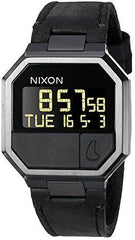 Nixon Men's Strap Watch - Re-Run Leather Digital Dial Black Leather | A944001