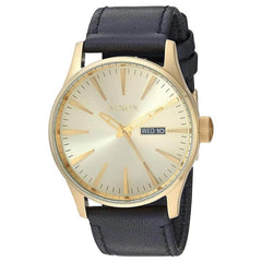Nixon Men's Strap Watch - Sentry Leather Japanese Quartz Black Leather | A105510
