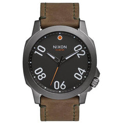 Nixon Men's Watch - Ranger Black Dial Gunmetal Case Brown Leather Strap | A4662072